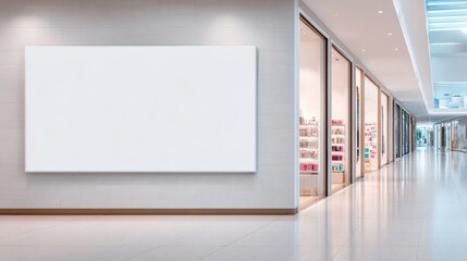 Future store design concept, Modern hallway with a blank wall, showcasing a clean and minimalistic design.