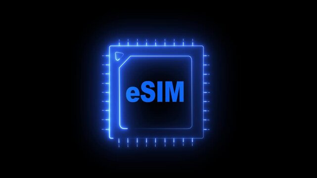 eSIM Embedded SIM card icon symbol concept. new chip mobile cellular communication technology. Network chip electronic connection on 4k video Mobile and wireless communication techno. motion graphic.