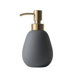 Obraz premium Gray soap dispenser with gold pump isolated on a transparent background image