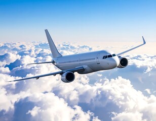 Obraz premium White jet plane in fluffy clouds