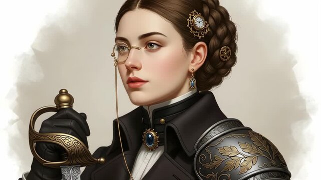 Portrait of a Woman in Steampunk Attire with Sword