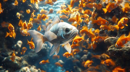 Fototapeta premium Vibrant fish underwater ocean school harmony wallpaper