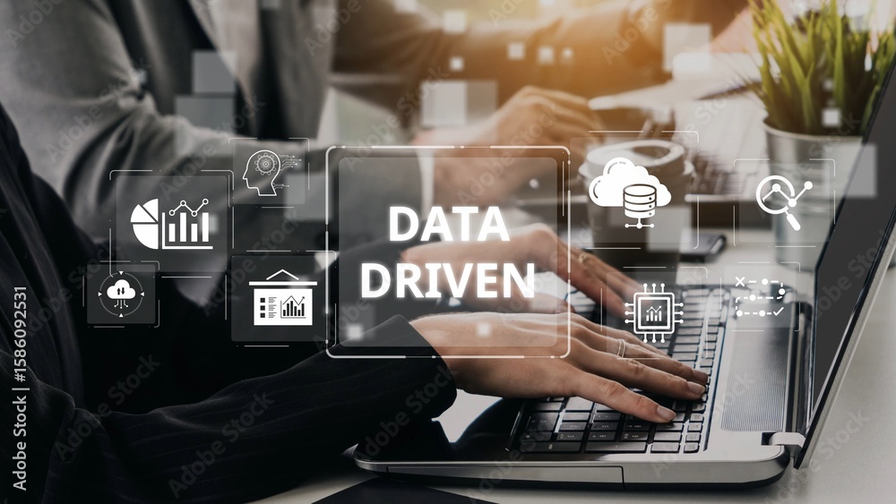 Poster data-driven decision-making empowers business through analytics, datum collection, and ai systems. d