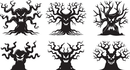 spooky, cartoon tree silhouettes perfect for Halloween designs