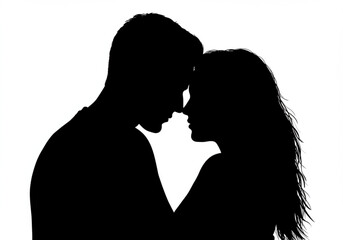 Silhouette of a couple embracing with foreheads touching in a tender moment