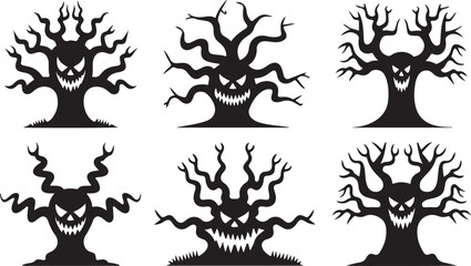 spooky, cartoon tree silhouettes perfect for Halloween designs