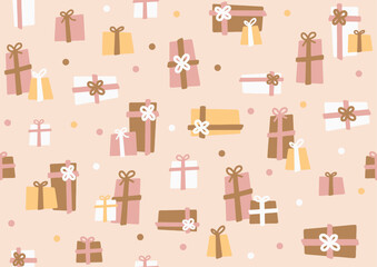 soft pink pastel dusty gold champange white seamless gift present pattern colorful stack texture doodle hand drawn christmas illustration textile wrap  greetings card theme decoration ornament baby