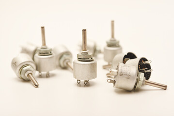Potentiometers. Variable resistors. Devices for voltage changes.