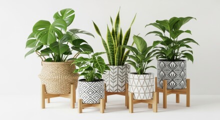 Fototapeta premium A collection of houseplants in pots isolated on white background