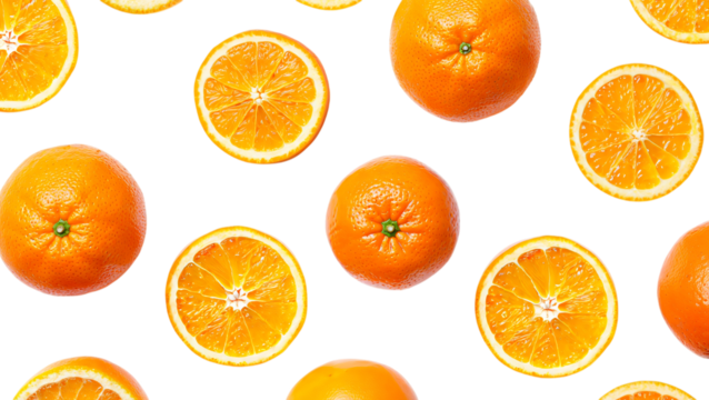Vibrant Orange Slices and Whole Oranges Pattern Background