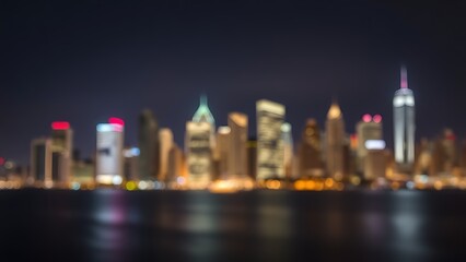 Naklejka premium City skyline illuminated by glowing lights at night, capturing urban energy and vibrancy.