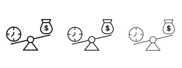 Fototapeta premium Time and money compare scale icon. Premium quality symbol. Vector sign for mobile apps