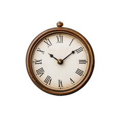 Antique brass pocket watch with Roman numerals on a cream face, showing the time