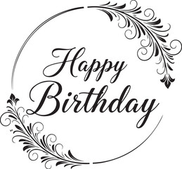 Vector art of happy birthday greeting with ornate floral circle