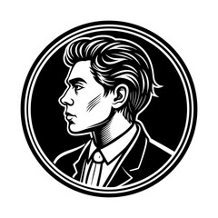 Vector illustration of a stylish man in suit profile view black and white business portrait art