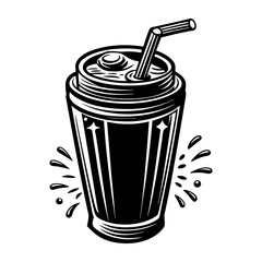 Black and white soda drink with straw vector illustration for logo and design resources needs
