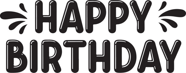 Vector art of happy birthday text with bubbly font and splashes