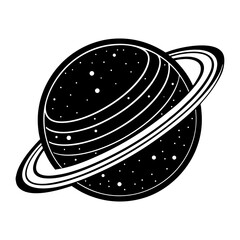 Black and white saturn planet vector illustration with rings and stars space astronomy science © VECTOR STORE