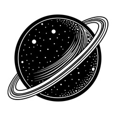 Explore the cosmos black and white saturn planet with rings vector illustration graphic design © VECTOR STORE