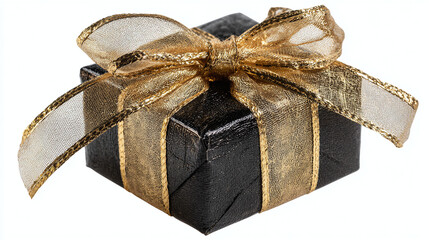 Black and gold wrapped gift with silk ribbon, elegant and formal style, transparent background
