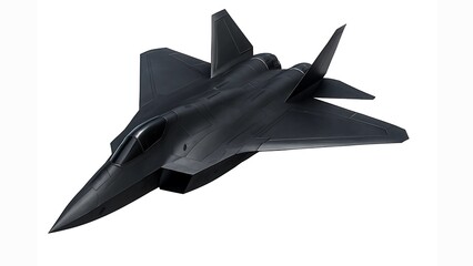 Futuristic Stealth Fighter Jet Angled Top-Down View on White Background