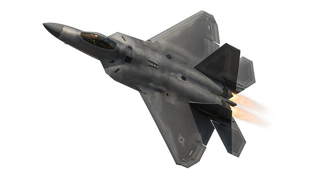 F-22 Raptor Twin Tail Fin Close-Up with Metallic Finish on White Background