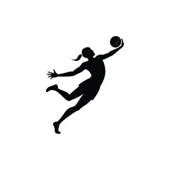 Female soccer goalkeeper diving to catch the ball isolated on a white background