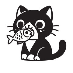 Obraz premium A cat is eating fish