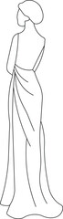 Beautiful illustration of a woman in a white dress, showcasing her elegant figure and flowing hair with a detailed fashion sketch and artistic outline