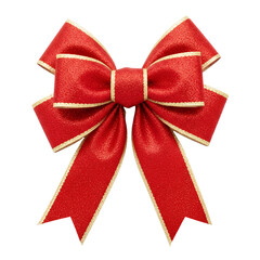 Beautiful Glittering Red Bow Ribbon Decoration with Gold Trim png isolated on transparent background