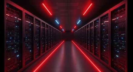 Futuristic Server Room with Neon Lighting