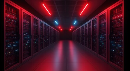 Futuristic Server Room with Neon Lighting