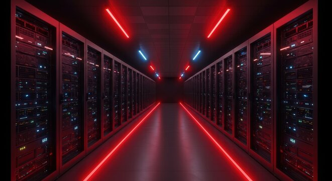 Futuristic Server Room with Neon Lighting