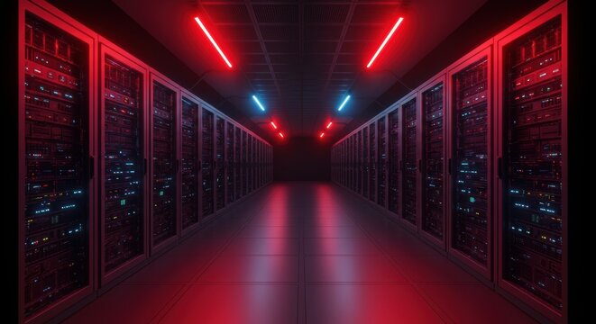 Futuristic Server Room with Neon Lighting