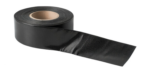Roll of black duct tape with tape extended isolated on transparent background