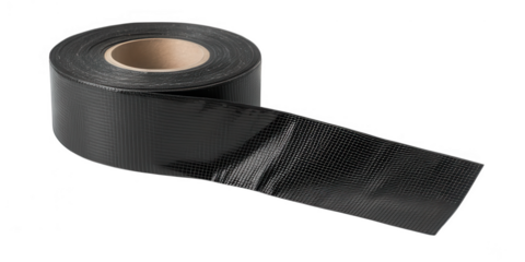 Roll of black duct tape with tape extended isolated on transparent background