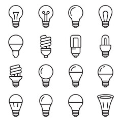 Vector art of a set of various lightbulbs and lamps, isolated on white background