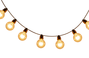 Warm glowing bulbs strung on a decorative cord for festive occasions png isolated on transparent background