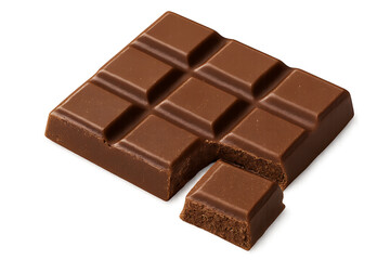 Delicious milk chocolate bar with a broken piece isolated on transparent background