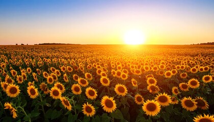Sunflowers field at sunset