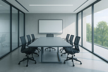 Modern Conference Room: Minimalist Design, Natural Light, Corporate Ambience.