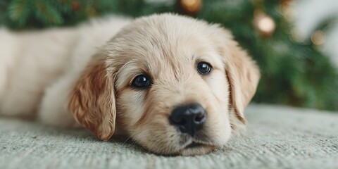 Small dog is laying on a carpet with its head down