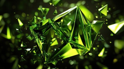 Fototapeta premium Emerald geometric shards explode in a dark background