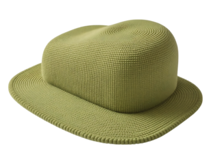 Olive Green Knitted Fedora Hat with Wide Brim Isolated on Transparent Background