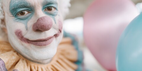 Clown with blue and pink face paint