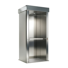 Modern silver metal elevator interior with closed door isolated on a transparent background image