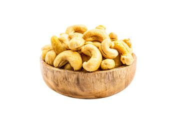 Fototapeta premium a wooden bowl filled with cashews on a white background