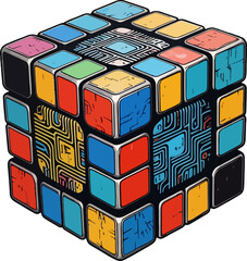 Colorful world cube made of shipping containers symbolizing global trade and transport