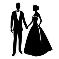 Fototapeta premium Groom Bride Silhouette Holding Hands wedding couple