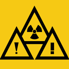 Radiation warning symbols with exclamation marks warning signs